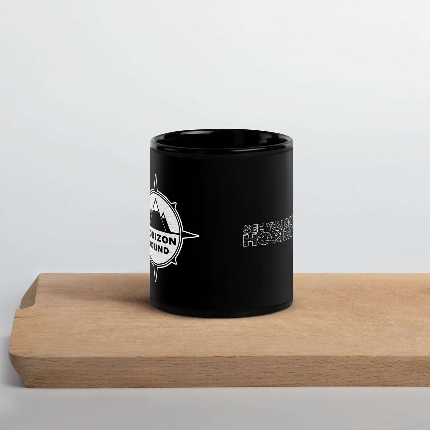 Horizon Bound Compass Black Glossy Mug