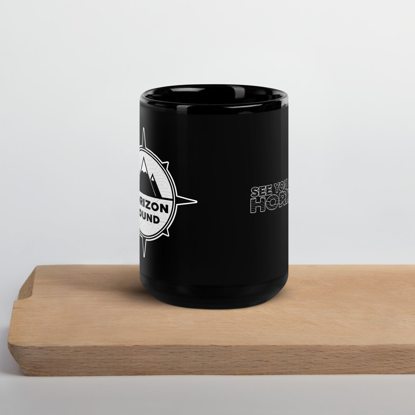 Horizon Bound Compass Black Glossy Mug