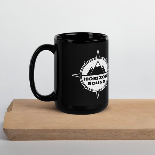 Horizon Bound Compass Black Glossy Mug